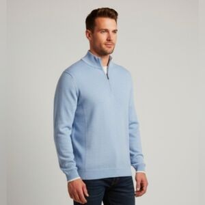 NWT Alashan Men's Cotton Cashmere Quarter Zip Mock Neck Sweater Light Blue Size